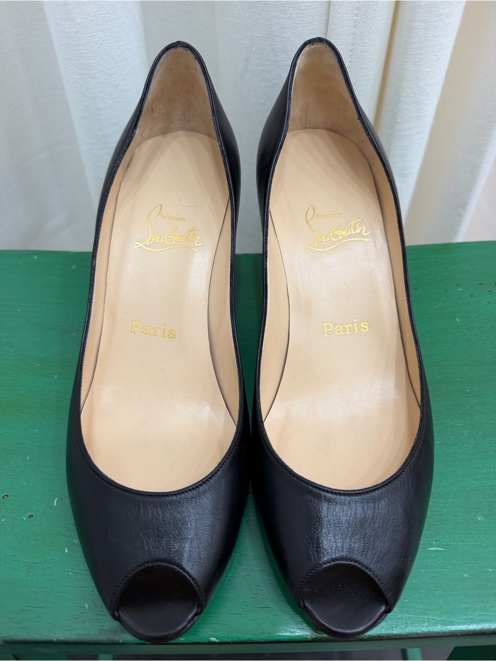 Christian Louboutin Black Leather Peep-Toe Pumps